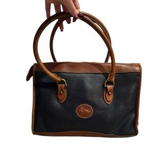 Dooney & Bourke Vintage Leather Black & Saddle Shoulder Bag with signs of wear